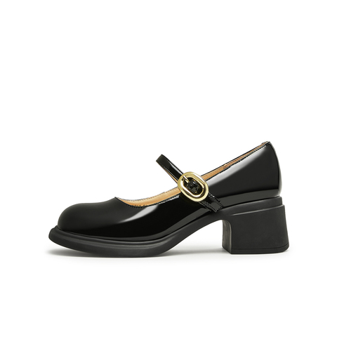 天美意2023秋新款商场同款粗跟复古玛丽珍浅口单鞋女鞋BH471CQ3