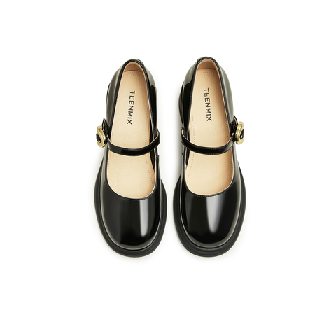 天美意2023秋新款商场同款粗跟复古玛丽珍浅口单鞋女鞋BH471CQ3