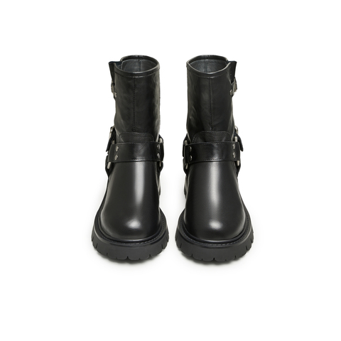 天美意2023冬新款潮酷机车风马丁靴简约时尚女中筒靴NQX25DZ3