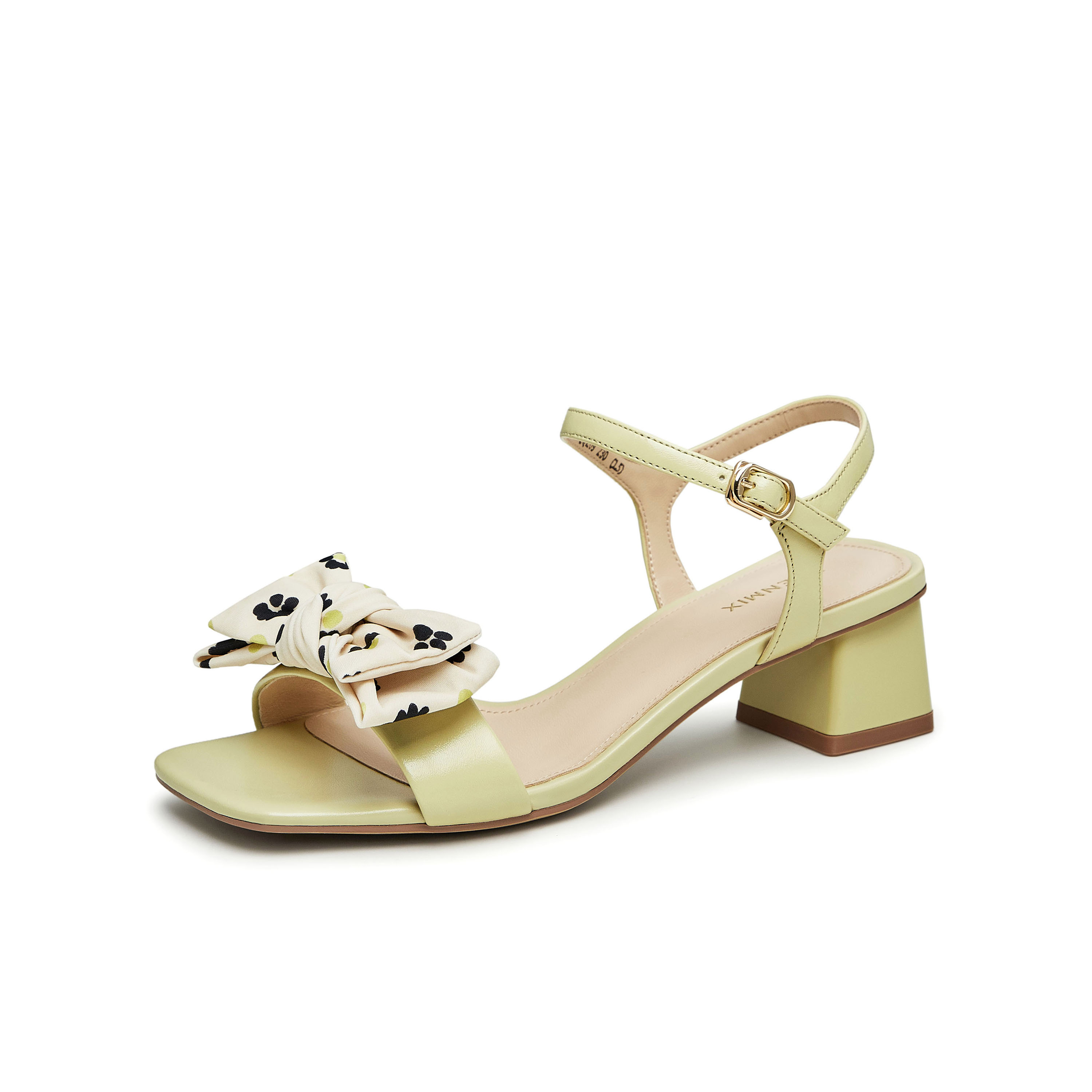 天美意2023夏新款商场同款一字带粗跟蝴蝶结文艺女凉鞋CQZ09BL3