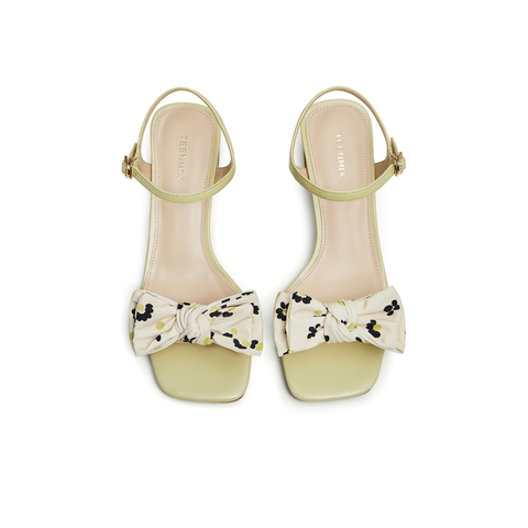 天美意2023夏新款商场同款一字带粗跟蝴蝶结文艺女凉鞋CQZ09BL3