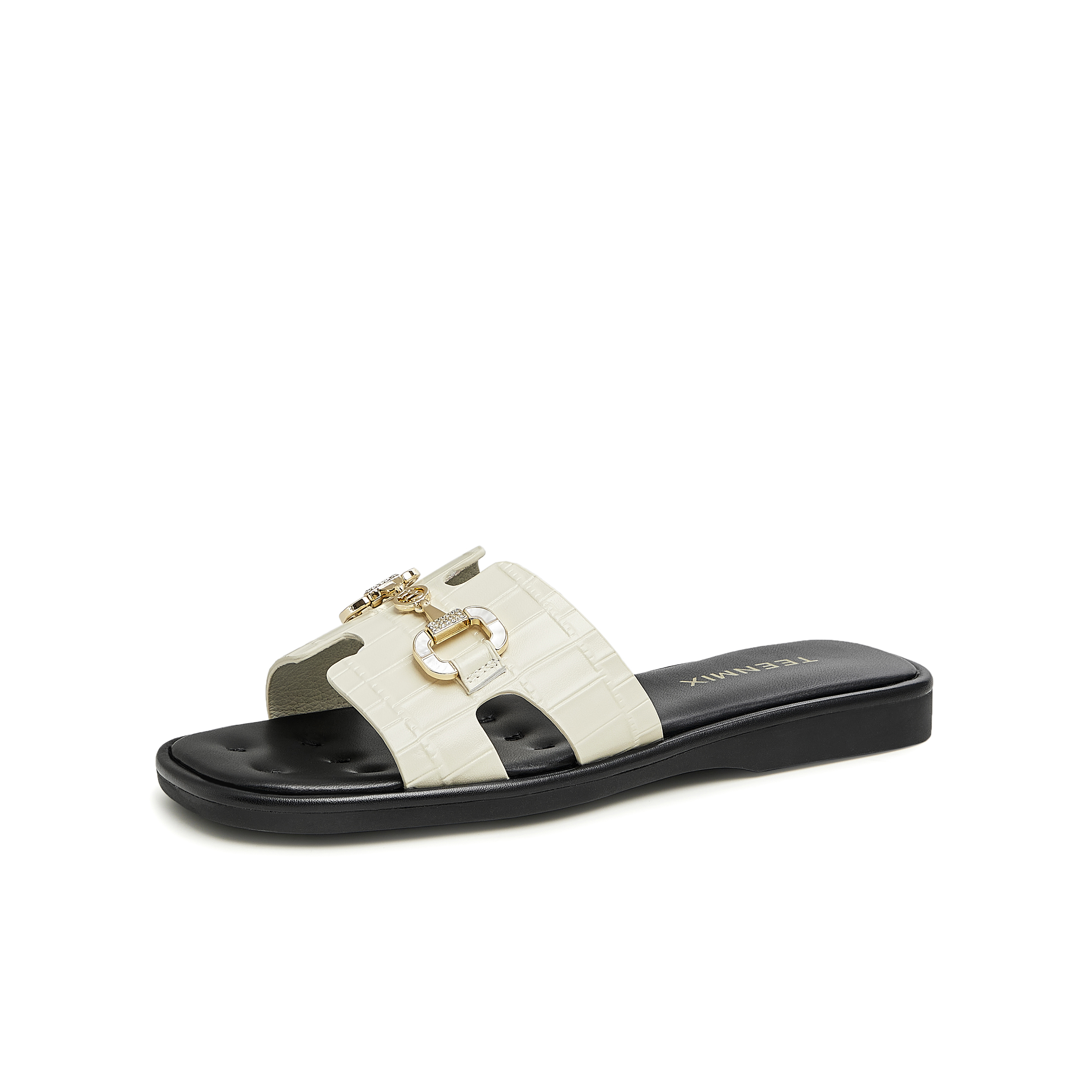 天美意2023夏新款商场同款马衔扣气质OL外穿女凉拖鞋CTC35BT3