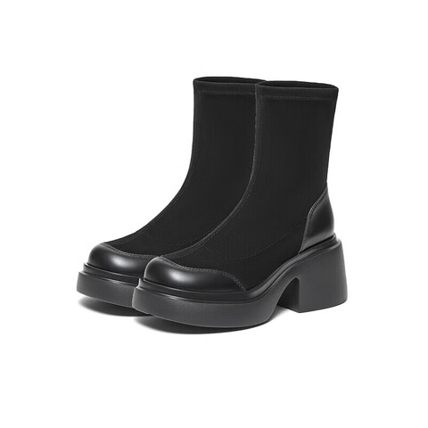 天美意2023冬新款商场同款粗跟优雅时装靴复古简约女靴CPB60DZ3