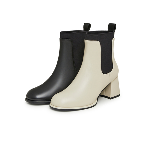 天美意2023冬新款商场同款拼色气质切尔西靴优雅女短靴CNL40DD3