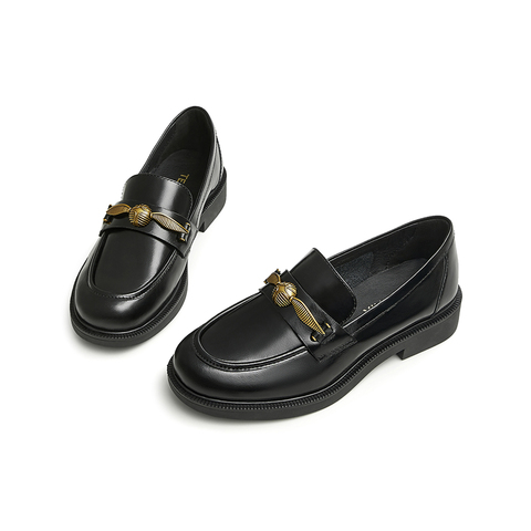 Teenmix/天美意2023秋新款商场同款金色飞贼乐福鞋女单鞋CXC14CA3