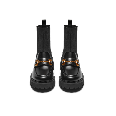 天美意2023冬新款商场同款粗跟百搭短靴弹力袜靴女靴COQ60DD3