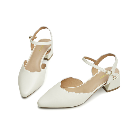 天美意2023夏新款商场同款粗跟时装尖头OL简约女单凉鞋BG041BH3