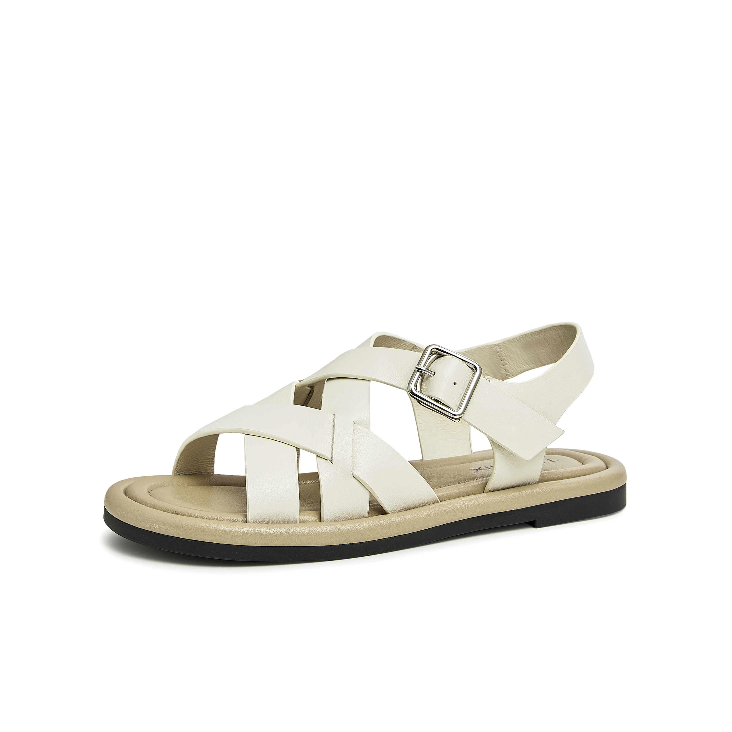 天美意2023夏新款交叉带罗马鞋舒适平底韩版休闲女凉鞋AN011BL3