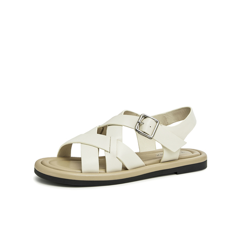 天美意2023夏新款交叉带罗马鞋舒适平底韩版休闲女凉鞋AN011BL3