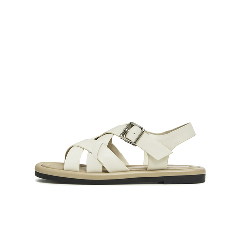 天美意2023夏新款交叉带罗马鞋舒适平底韩版休闲女凉鞋AN011BL3