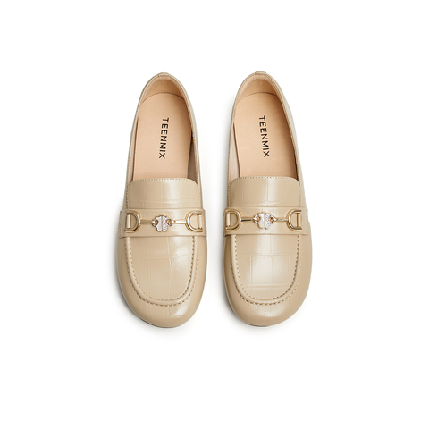 天美意2023秋商场同款平跟一脚蹬乐福鞋都市通勤女皮鞋BG851CA3