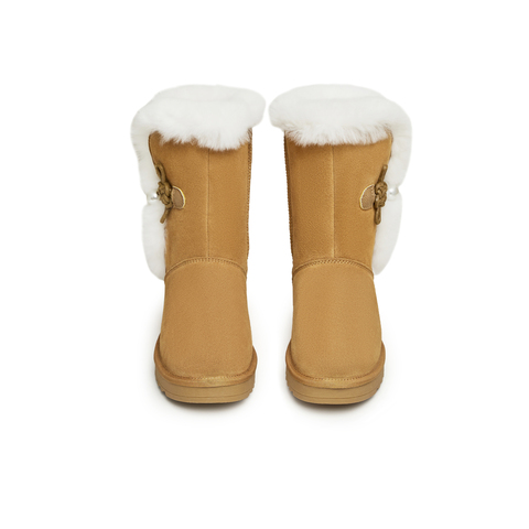 天美意2023冬新款厚底中筒靴休闲保暖棉鞋女雪地靴NXD54DS3