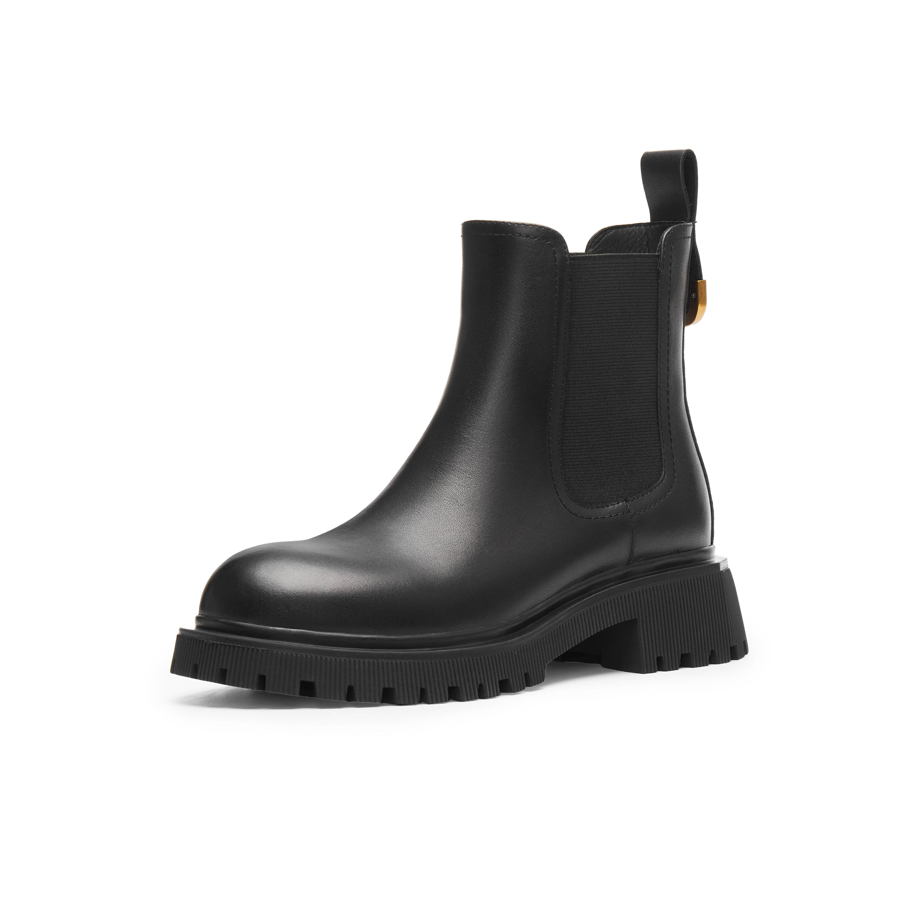 天美意2023冬复古英伦粗跟切尔西靴气质通勤女皮短靴NQX01DD3