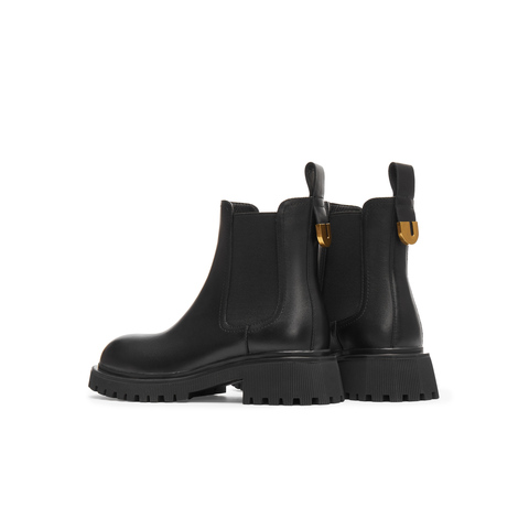 天美意2023冬复古英伦粗跟切尔西靴气质通勤女皮短靴NQX01DD3