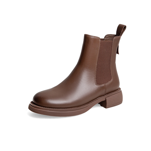 天美意2023冬商场同款复古切尔西靴女皮短靴BE091DD3