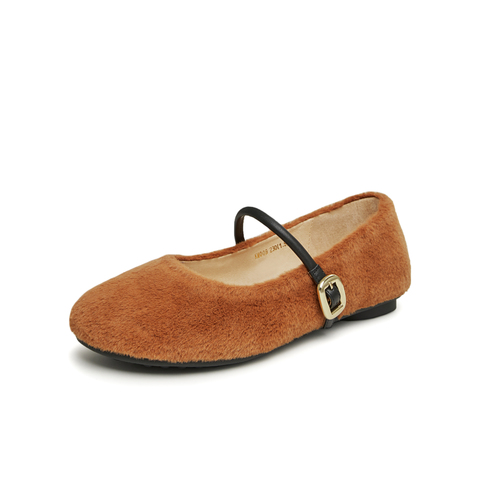 天美意2024春新款复古毛绒毛毛鞋法式百搭女玛丽珍鞋KM009AQ4