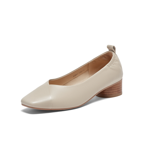 天美意2024春新款粗跟方头OL通勤简约百搭女浅口单鞋KQ003AQ4