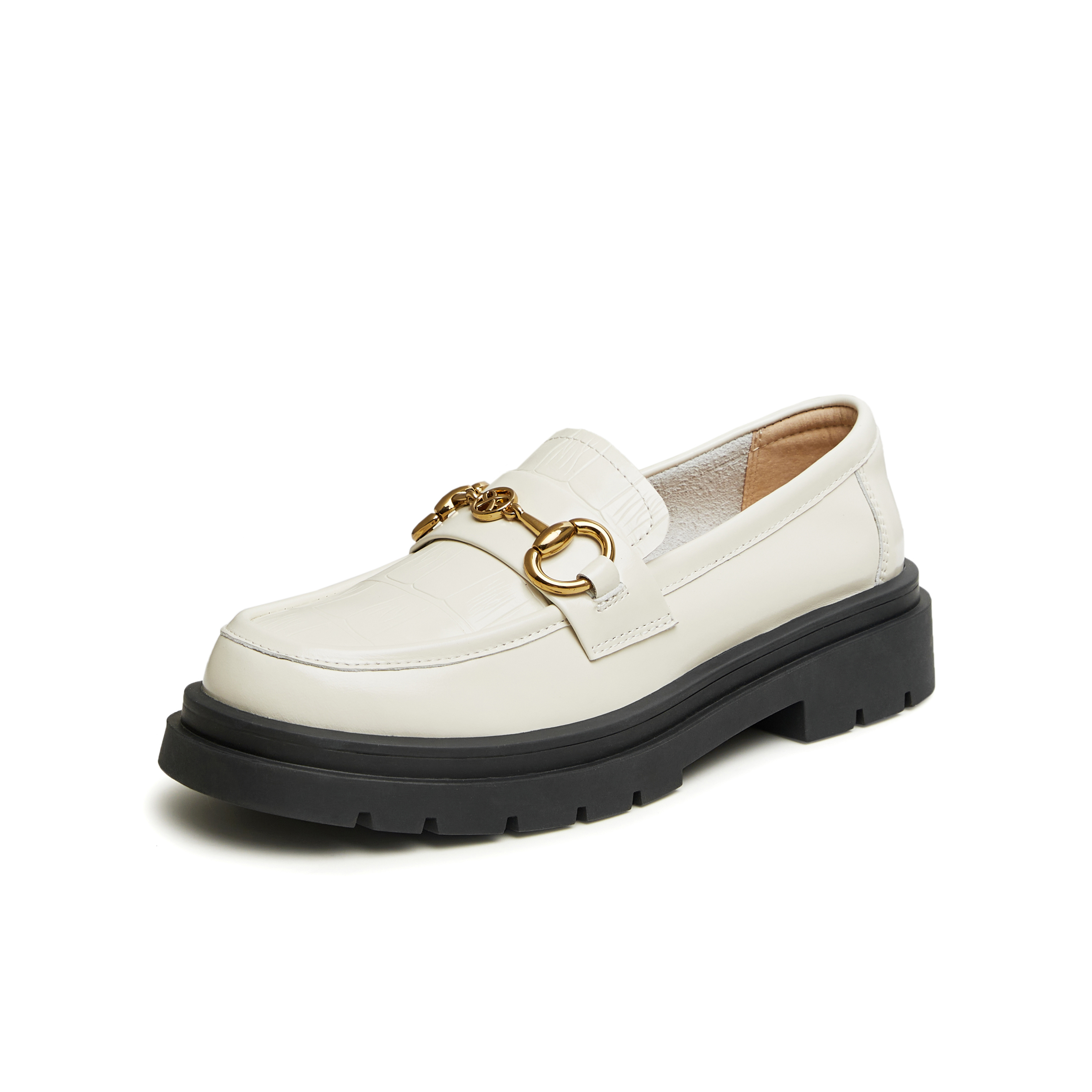 天美意2024春新款商场同款厚底马衔扣英伦单鞋女乐福鞋BI301AA4