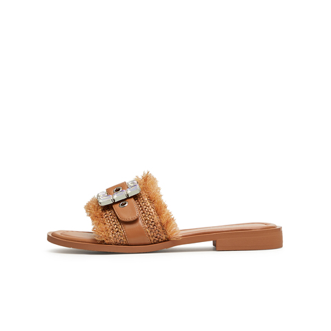 天美意2024夏新款一字拖时尚百搭都市露趾外穿女拖鞋KT018BT4