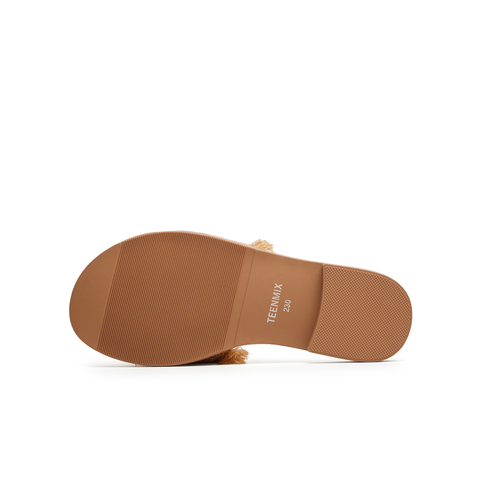 天美意2024夏新款一字拖时尚百搭都市露趾外穿女拖鞋KT018BT4