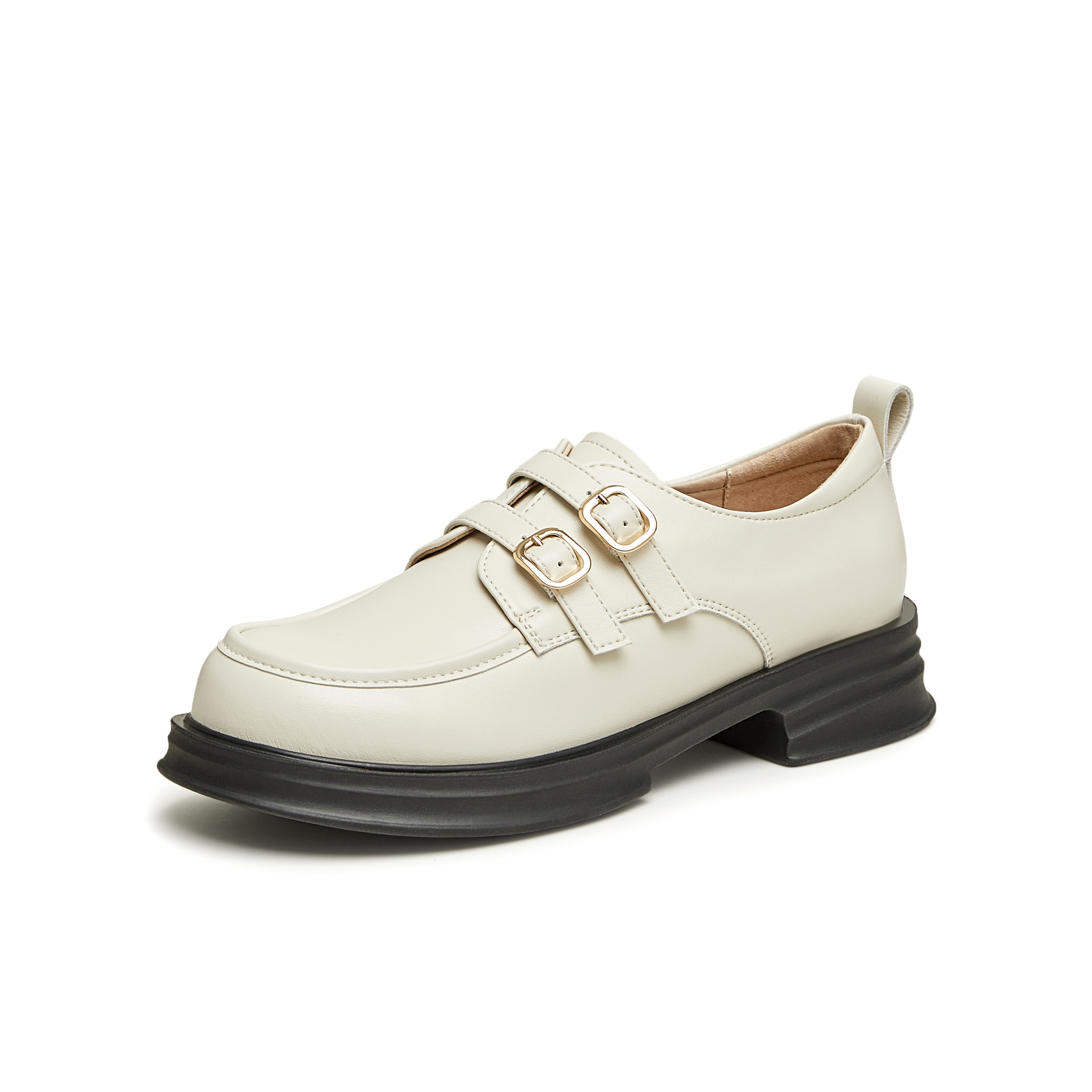 天美意2024春新款商场同款保暖英伦风皮鞋毛毛鞋女单鞋BI071AM4