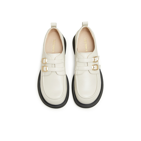 天美意2024春新款商场同款保暖英伦风皮鞋毛毛鞋女单鞋BI071AM4