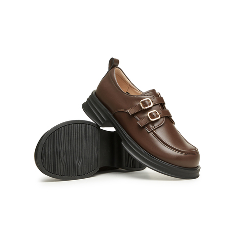 天美意2024春新款商场同款保暖英伦风皮鞋毛毛鞋女单鞋BI071AM4