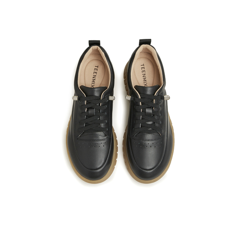 天美意2024春新款商场同款低帮复古百搭休闲女英伦鞋CMA20AM4