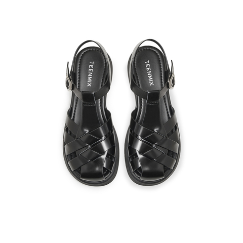 天美意2024夏新款商场同款平底编织镂空休闲罗马女凉鞋CQR31BH4