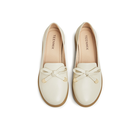 天美意2024春新款商场同款通勤低跟单鞋皮鞋女乐福鞋CCJ15AA4