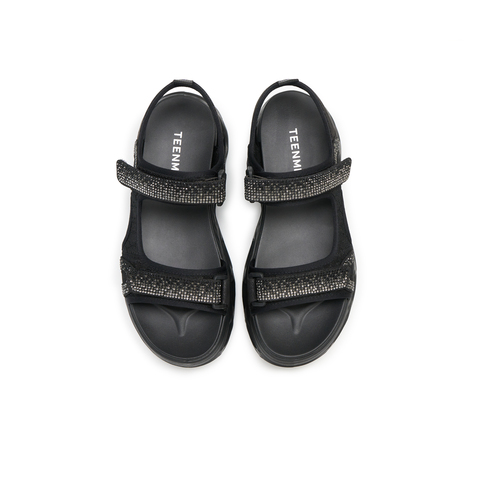 天美意2024夏新款商场同款厚底百搭闪钻女休闲运动凉鞋CS322BL4