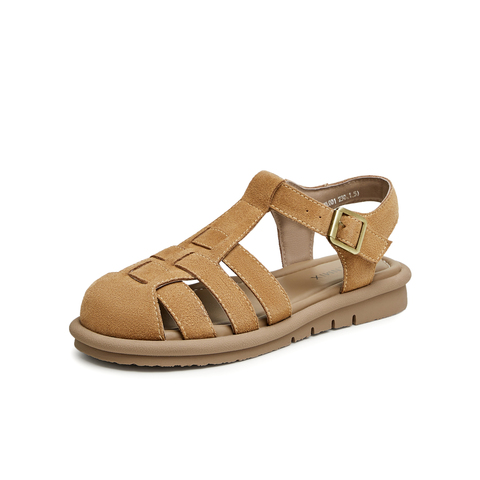 天美意2024夏新款猪笼包头休闲百搭日常户外女罗马凉鞋KL001BL4