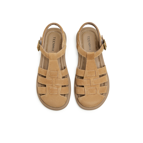 天美意2024夏新款猪笼包头休闲百搭日常户外女罗马凉鞋KL001BL4