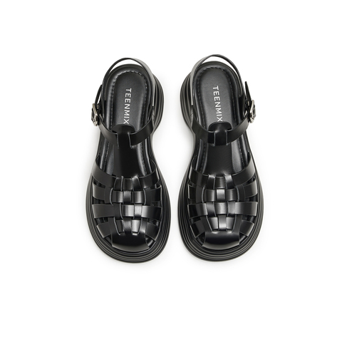 天美意2024夏新款商场同款猪笼鞋包头厚底女罗马凉鞋CLR30BH4