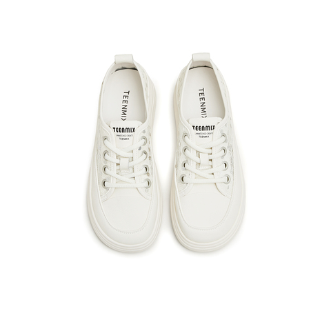 天美意2024夏新款商场同款蕾丝镂空厚底小白鞋女休闲鞋BI741BM4