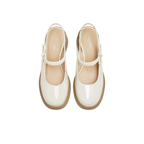 天美意2024夏新款商场同款粗跟法式复古包头后空女凉鞋CMN30BH4