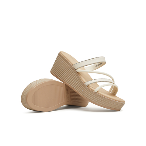 天美意2024夏新款商场同款坡跟增高条带百搭露趾女拖鞋CVK20BT4