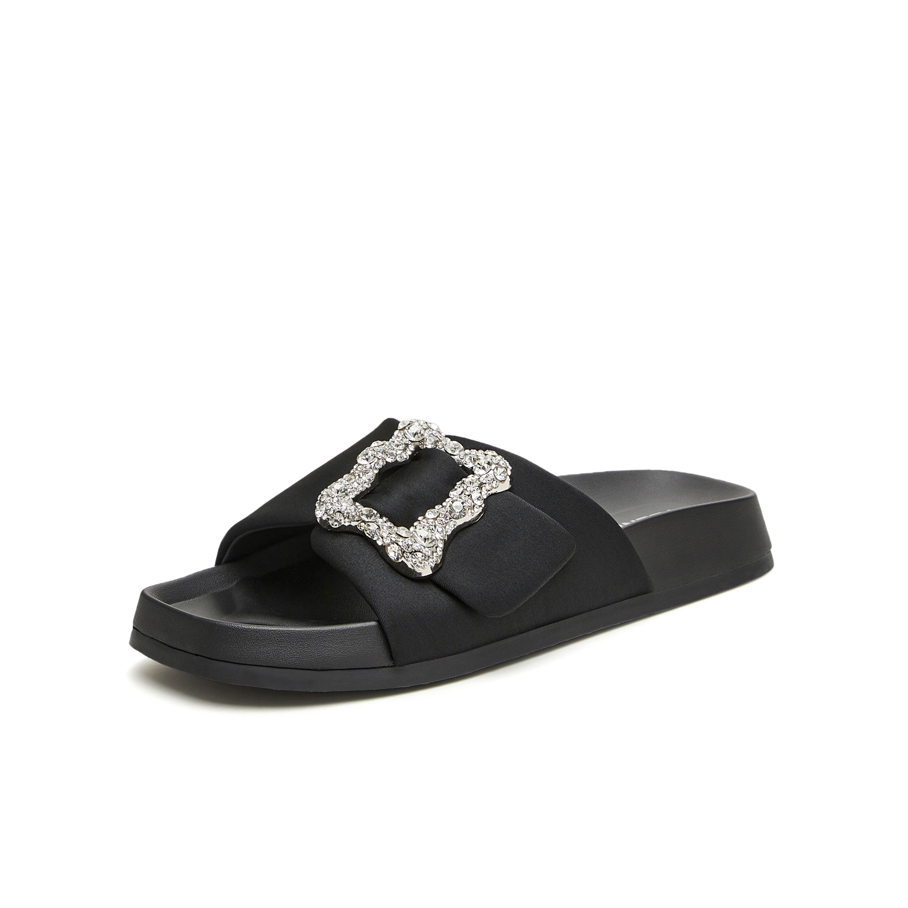 天美意2024夏新款厚底闪钻外穿简约懒人休闲女凉拖鞋KT033BT4