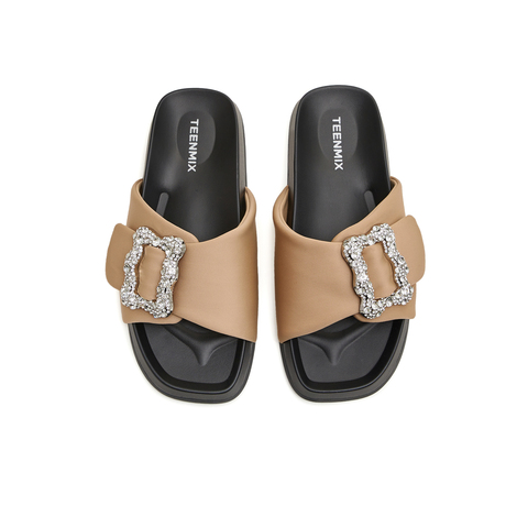 天美意2024夏新款厚底闪钻外穿简约懒人休闲女凉拖鞋KT033BT4