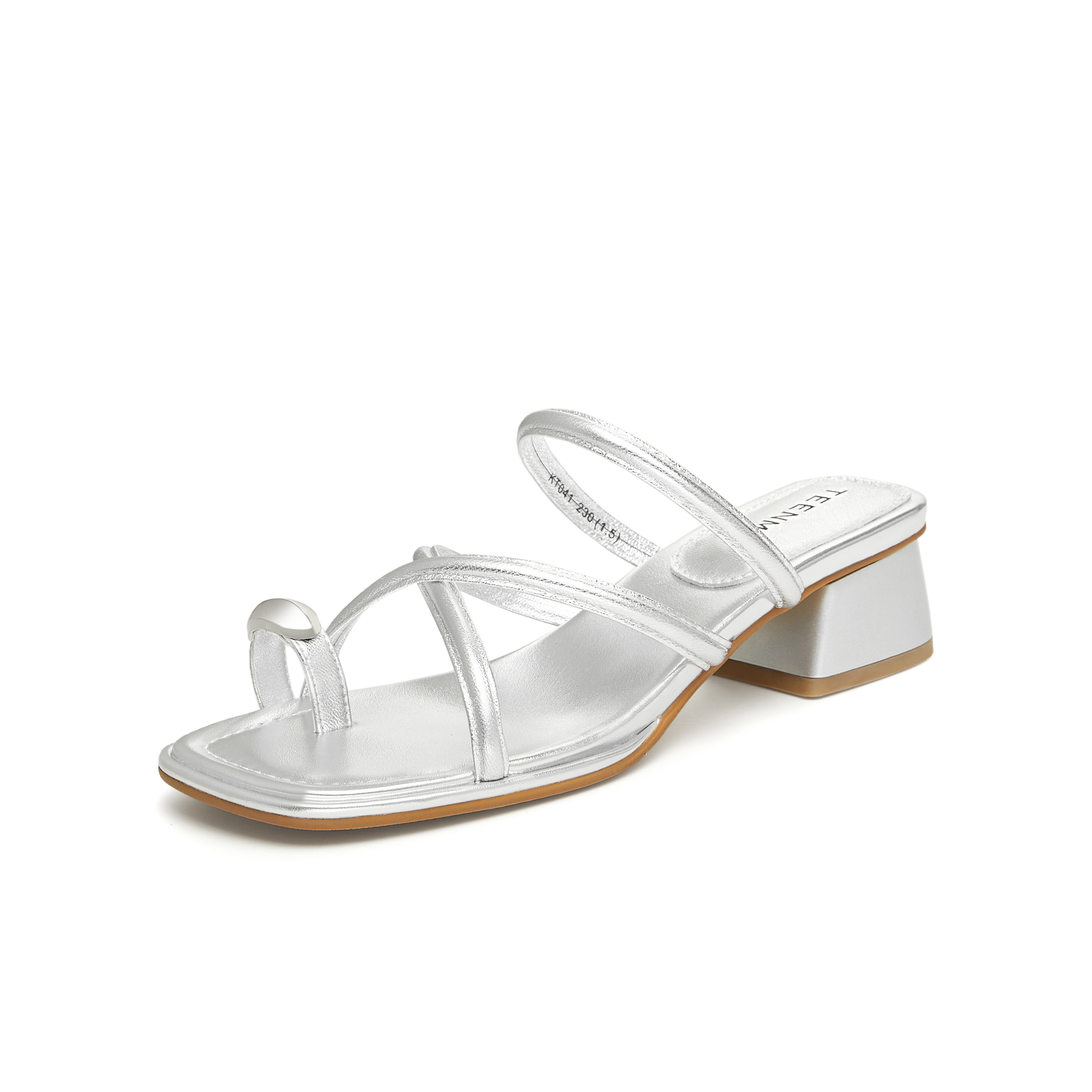 天美意2024夏新款粗跟夹脚交叉条带时尚百搭外穿女拖鞋KT041BT4