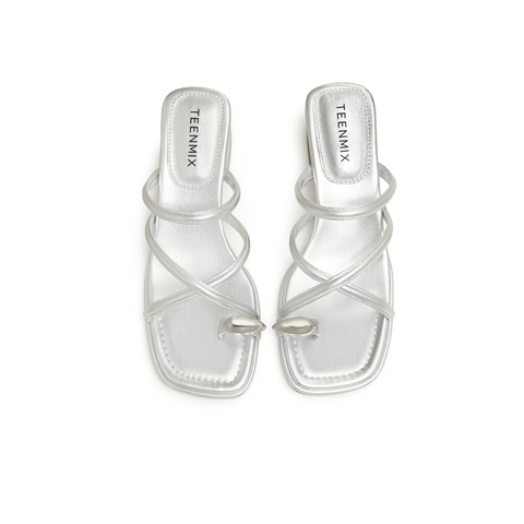 天美意2024夏新款粗跟夹脚交叉条带时尚百搭外穿女拖鞋KT041BT4