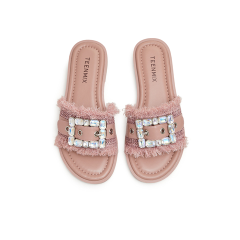 天美意2024夏新款一字拖时尚百搭都市露趾外穿女拖鞋KT018BT4