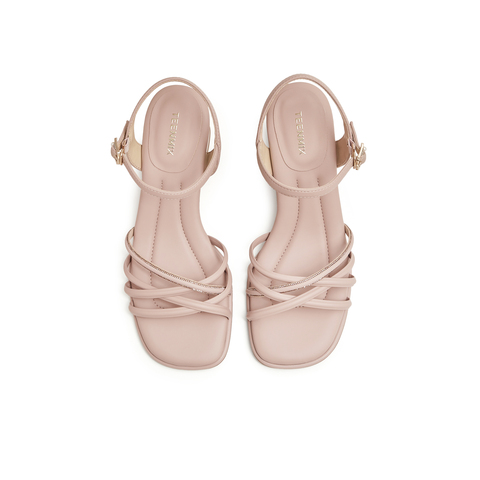 天美意2024夏新款商场同款优雅百搭粗跟女一字带凉鞋CL503BL4