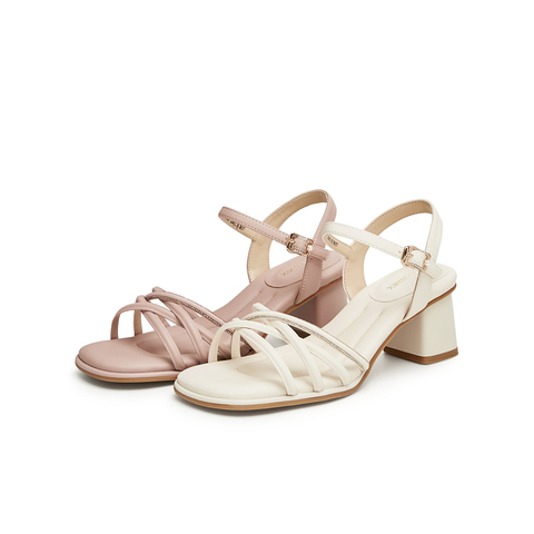 天美意2024夏新款商场同款优雅百搭粗跟女一字带凉鞋CL503BL4