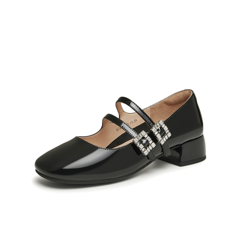 天美意2024秋新款商场同款粗跟法式漆皮单鞋女玛丽珍鞋BJ271CQ4