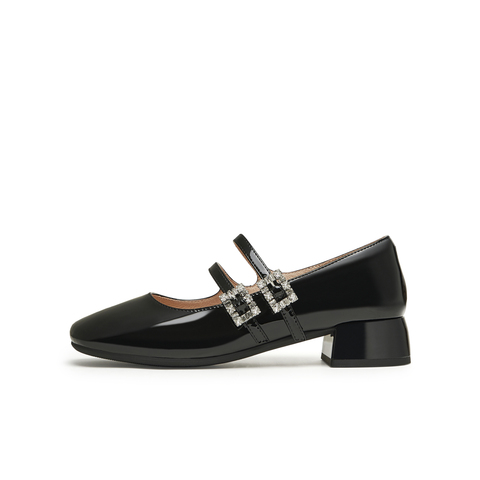 天美意2024秋新款商场同款粗跟法式漆皮单鞋女玛丽珍鞋BJ271CQ4