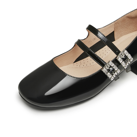 天美意2024秋新款商场同款粗跟法式漆皮单鞋女玛丽珍鞋BJ271CQ4