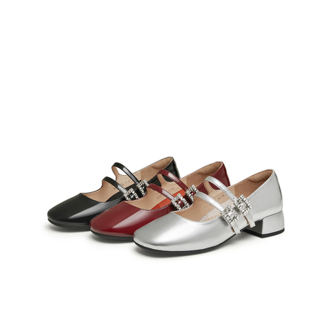 天美意2024秋新款商场同款粗跟法式漆皮单鞋女玛丽珍鞋BJ271CQ4