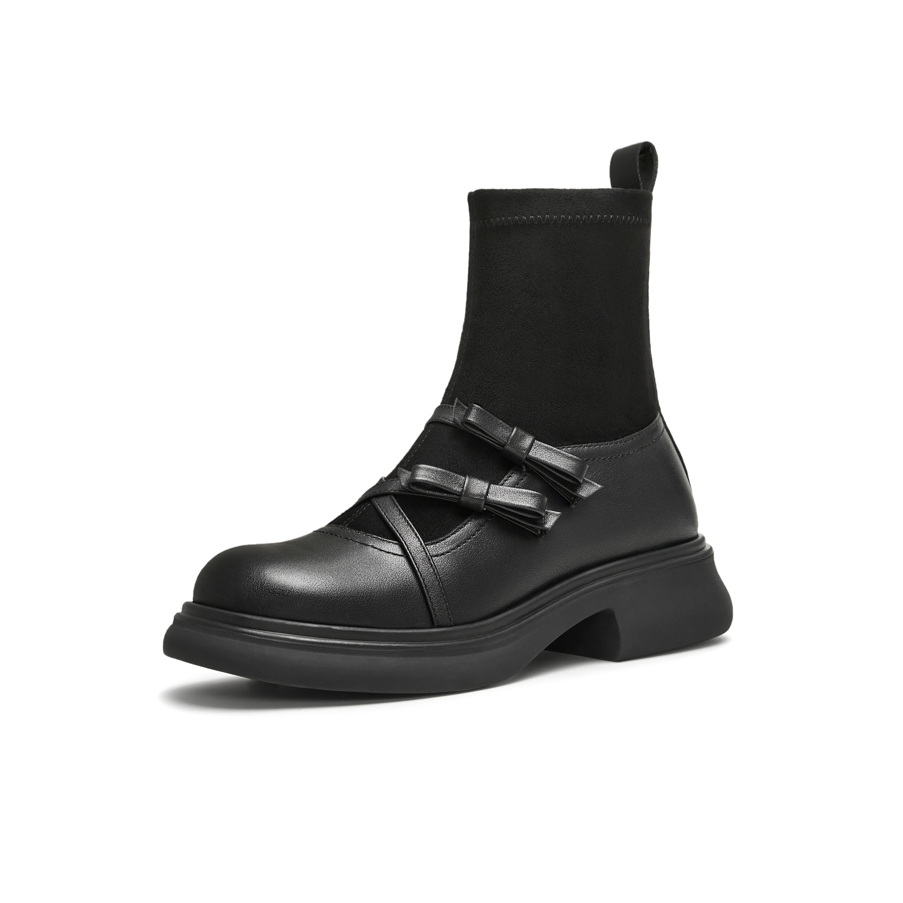 天美意2024冬新款商场同款复古英伦弹力靴百搭女袜靴BJ871DD4