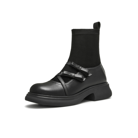 天美意2024冬新款商场同款复古英伦弹力靴百搭女袜靴BJ871DD4